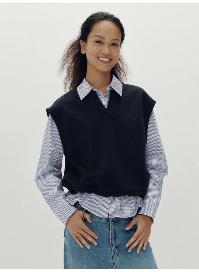 سيمير قميص بأكمام طويلة مخطط مع طبقة بلا أكمام للنساء - Image 1