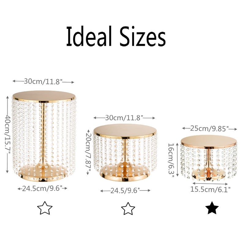 Bigsee Luxury Crystal Cake Display Plate, 10 inches Round Cupcake Holder Gold with Hanging Acrylic Beads, Wedding Birthday Party Table Pedestal Display Plate - Image 5