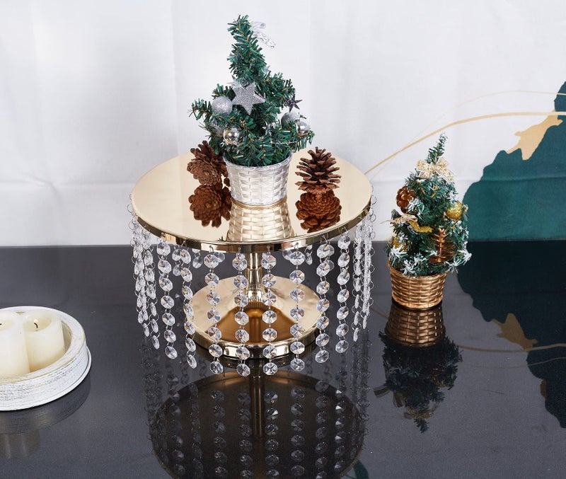 Bigsee Luxury Crystal Cake Display Plate, 10 inches Round Cupcake Holder Gold with Hanging Acrylic Beads, Wedding Birthday Party Table Pedestal Display Plate - Image 4