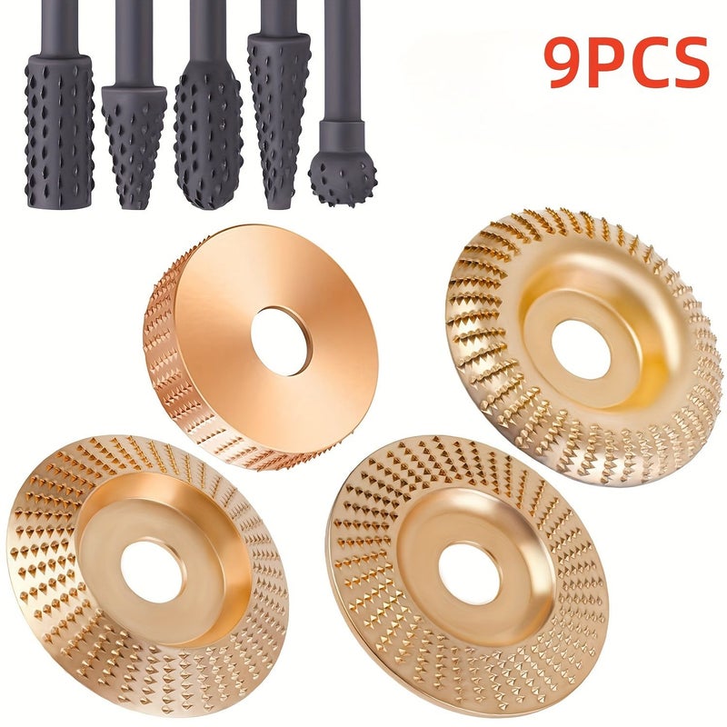 9 Piece Angle Grinder Wood Carving Disc Rotary File Set For Sanding - Image 3