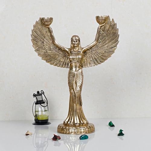 Artvarko Brass Egyptian Angel Pari Designer Tealight Dual Candle Holder Idol Statue for Dining Table Home Decorations Gift 12 Inch - Image 1