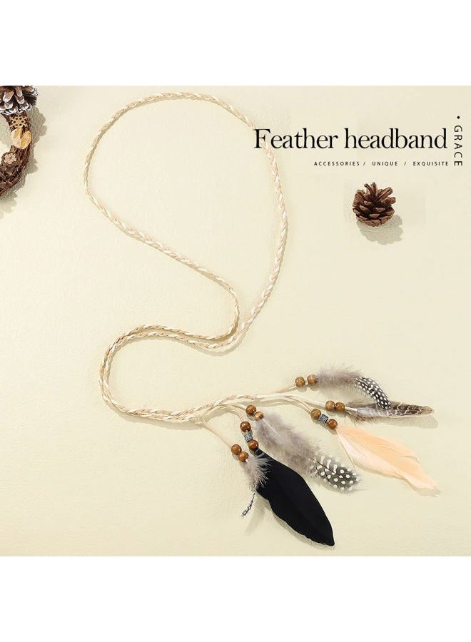 GORTIN Boho Feather Headband Brown Indian Peacock Feather Headbands Gypsy Hippie Headband Headwear Festival Party Headpiece for Women (Type B) - Image 2