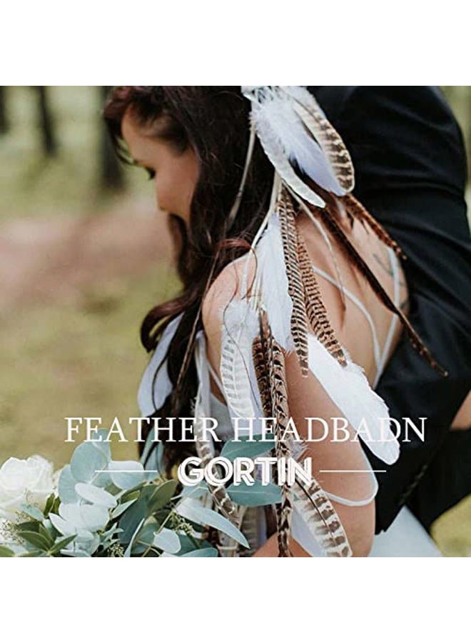 GORTIN Boho Feather Headband Brown Indian Peacock Feather Headbands Gypsy Hippie Headband Headwear Festival Party Headpiece for Women (Type B) - Image 4