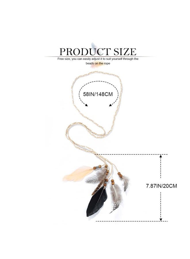 GORTIN Boho Feather Headband Brown Indian Peacock Feather Headbands Gypsy Hippie Headband Headwear Festival Party Headpiece for Women (Type B) - Image 3
