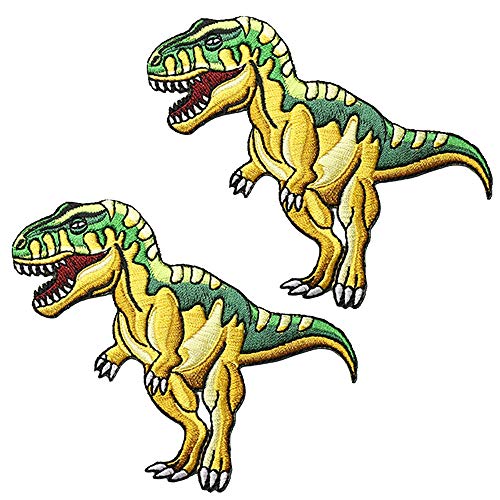 ZOOPOLR 2 Pcs Dinosaur World Iron On Patches for Backpacks, Hats, DIY Sew on Applique Patch, Vintage Embroidered Patches for Repair Clothes, Jackets, Jeans (Tyrannosaurus Rex) - Image 1