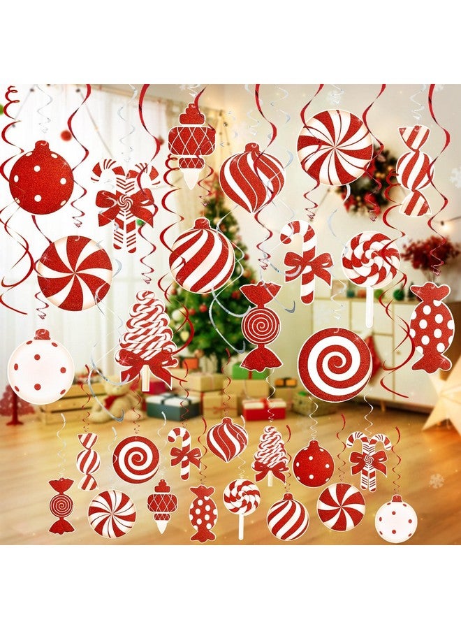 kockuu Candy Cane Christmas Party Decorations - 36pcs Red Candy Cane Lollipop Peppermint Christmas Hanging Swirls Decorations for Christmas Home Candyland Winter Holiday Party Decor Supplies - Image 1