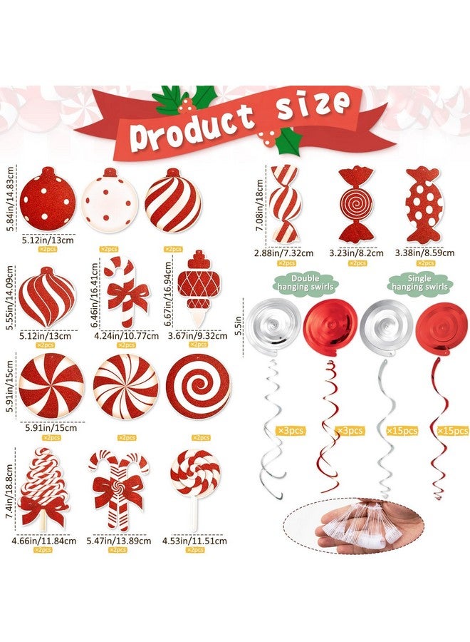 kockuu Candy Cane Christmas Party Decorations - 36pcs Red Candy Cane Lollipop Peppermint Christmas Hanging Swirls Decorations for Christmas Home Candyland Winter Holiday Party Decor Supplies - Image 3