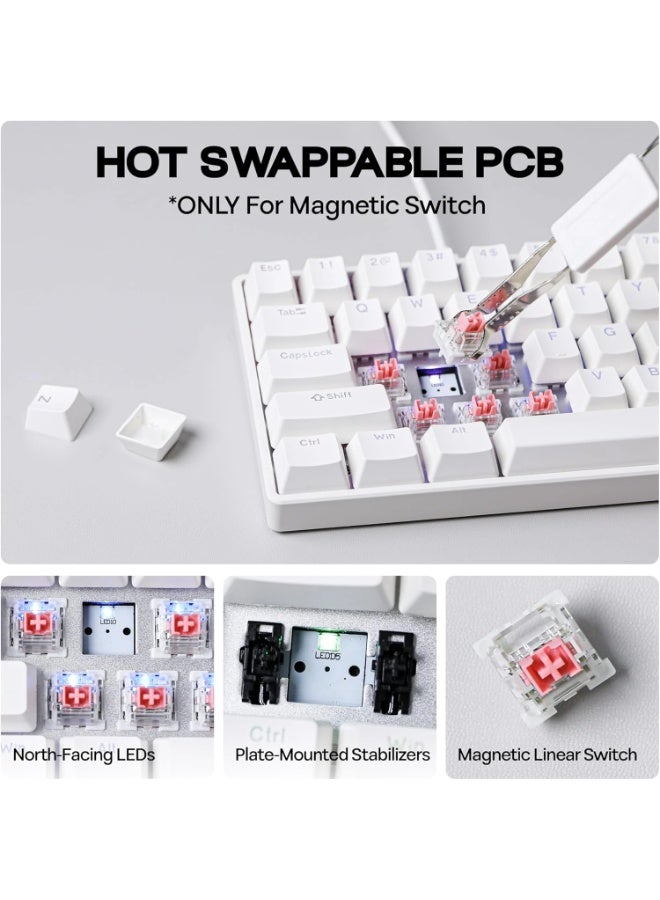 فتير لوحة مفاتيح ألعاب مغناطيسية Fighting68 HE مع تشغيل قابل للتعديل، دقة RT 0.08 مم، مفتاح مغناطيسي خطي Aurora، معدل اقتراع 8K، لوحة مفاتيح سلكية USB-C مدمجة 68 مفتاحًا، قابلة للتبديل السريع، إضاءة خلفية RGB (خطوط بيضاء) - Image 5