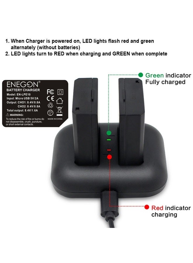 ENEGON بطارية بديلة LP-E10 (عبوة 2) وشاحن مزدوج سريع لكانون LP E10 كانون EOS Rebel T3 T5 T6 T7 T100 Kiss X50 X70 X80 X90 1100D 1200D 1300D 1500D 4000D (متوافق 100% مع الأصلي) - Image 5