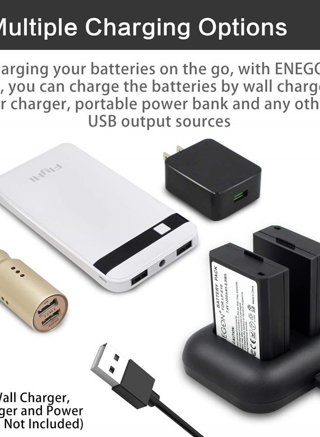 ENEGON بطارية بديلة LP-E10 (عبوة 2) وشاحن مزدوج سريع لكانون LP E10 كانون EOS Rebel T3 T5 T6 T7 T100 Kiss X50 X70 X80 X90 1100D 1200D 1300D 1500D 4000D (متوافق 100% مع الأصلي) - Image 2