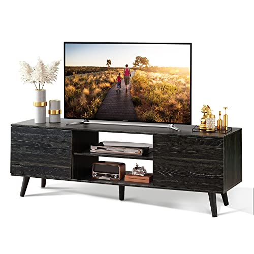WLIVE TV Stand for 55 60 inch TV Modern Entertainment Center with Storage Cabinets Mid Century TV Console Table for Bedroom TV Stand for Living Room Charcoal Black