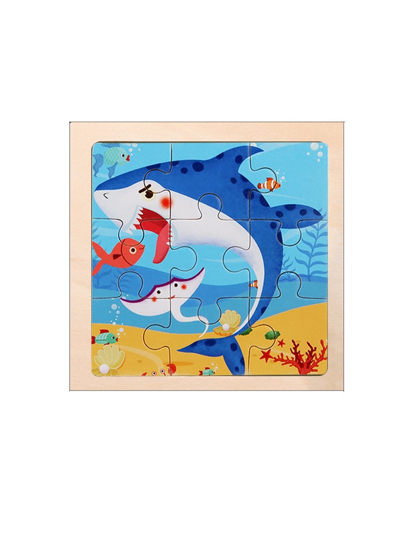 أحجيات تركيب الصور المقطوعة على شكل سمكة قرش خشبية تعليمية للأطفال، حقيبة هدايا مناسبة - Image 1