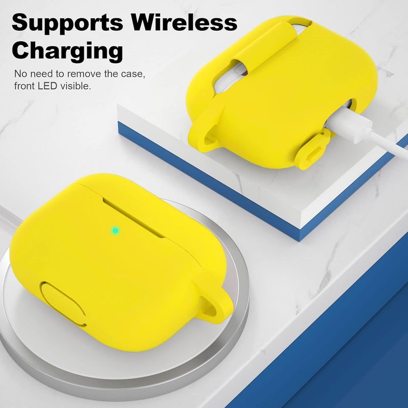 ATUAT for AirPods Pro 1st/2nd Generation Case Cover, Protective Silicone Skin Accessories with Keychain for Women Men for Apple AirPods Pro 2019/2022 Charging Case,Front LED Visible-Yellow - Image 3