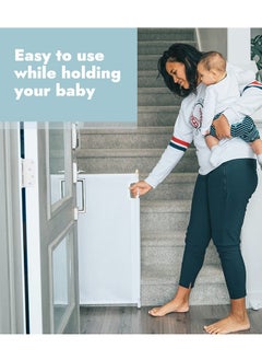 BAYBEE Retractable Baby Safety Gate Baby Fence Barrier Pet Dog Gate With Expandable Up To 140Cm Width 80 Cm Height Child Kids Safety Gate Baby Gate For House Stairs Doorways Safety Gate For Baby White  - Image 5