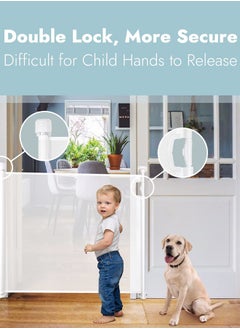 BAYBEE Retractable Baby Safety Gate Baby Fence Barrier Pet Dog Gate With Expandable Up To 140Cm Width 80 Cm Height Child Kids Safety Gate Baby Gate For House Stairs Doorways Safety Gate For Baby White  - Image 2