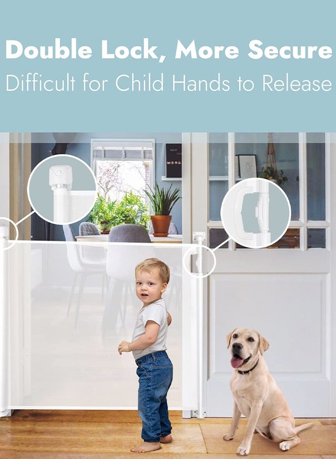 BAYBEE Retractable Baby Safety Gate Baby Fence Barrier Pet Dog Gate With Expandable Up To 140Cm Width 80 Cm Height Child Kids Safety Gate Baby Gate For House Stairs Doorways Safety Gate For Baby White - Image 2
