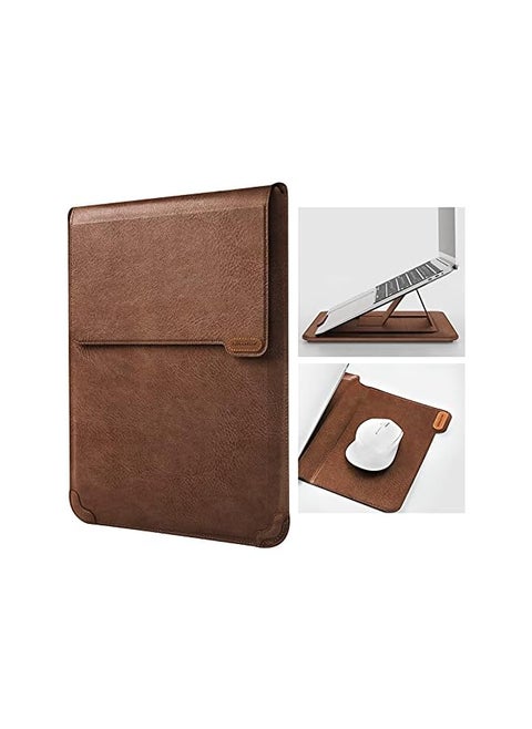 13 inch Laptop Sleeve Case Laptop Stand Adjustable, Computer Shock Resistant Bag with Mouse Pad for 13" MacBook Pro and MacBook Air, XPS 13, Surface Book 13.5", 12.9" New iPad Pro, Brown