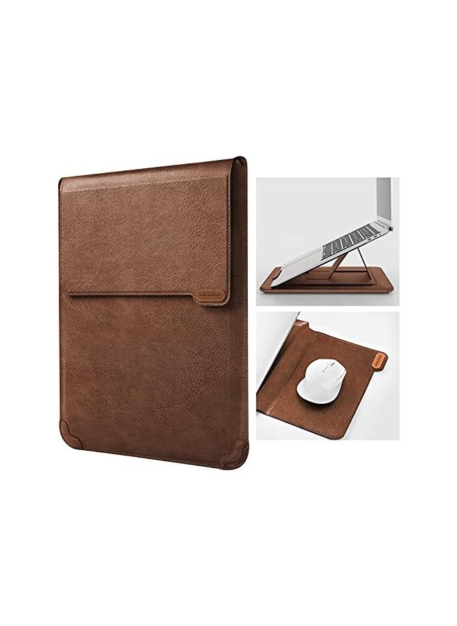 13 inch Laptop Sleeve Case Laptop Stand Adjustable, Computer Shock Resistant Bag with Mouse Pad for 13" MacBook Pro and MacBook Air, XPS 13, Surface Book 13.5", 12.9" New iPad Pro, Brown