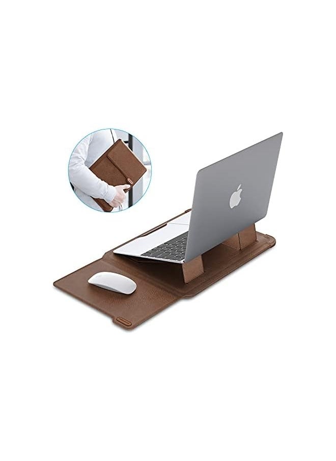 13 inch Laptop Sleeve Case Laptop Stand Adjustable, Computer Shock Resistant Bag with Mouse Pad for 13" MacBook Pro and MacBook Air, XPS 13, Surface Book 13.5", 12.9" New iPad Pro, Brown