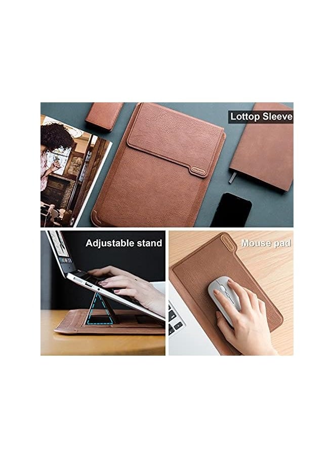 13 inch Laptop Sleeve Case Laptop Stand Adjustable, Computer Shock Resistant Bag with Mouse Pad for 13" MacBook Pro and MacBook Air, XPS 13, Surface Book 13.5", 12.9" New iPad Pro, Brown