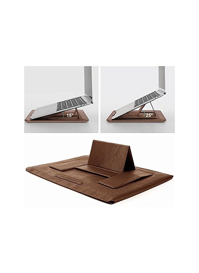 13 inch Laptop Sleeve Case Laptop Stand Adjustable, Computer Shock Resistant Bag with Mouse Pad for 13" MacBook Pro and MacBook Air, XPS 13, Surface Book 13.5", 12.9" New iPad Pro, Brown
