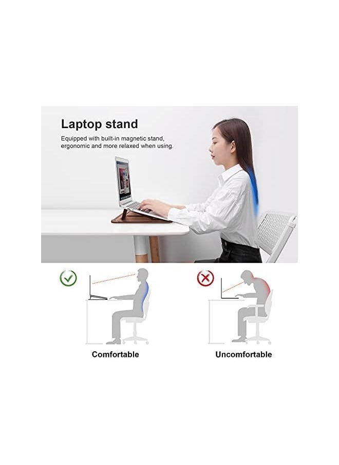 13 inch Laptop Sleeve Case Laptop Stand Adjustable, Computer Shock Resistant Bag with Mouse Pad for 13" MacBook Pro and MacBook Air, XPS 13, Surface Book 13.5", 12.9" New iPad Pro, Brown