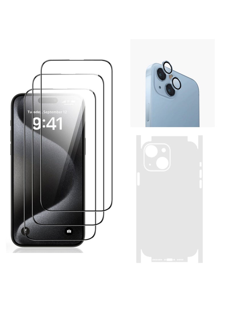 DIGI CORE iPhone 15 Plus Screen Protector 3 Pack 6.7 Inch 2.5D Curved Edges With iPhone 15 Plus Camera Lens Protector And Anti-Scratch iPhone Back PVC Clear Sheet Set (Blue, iPhone 15 Plus) - Image 1