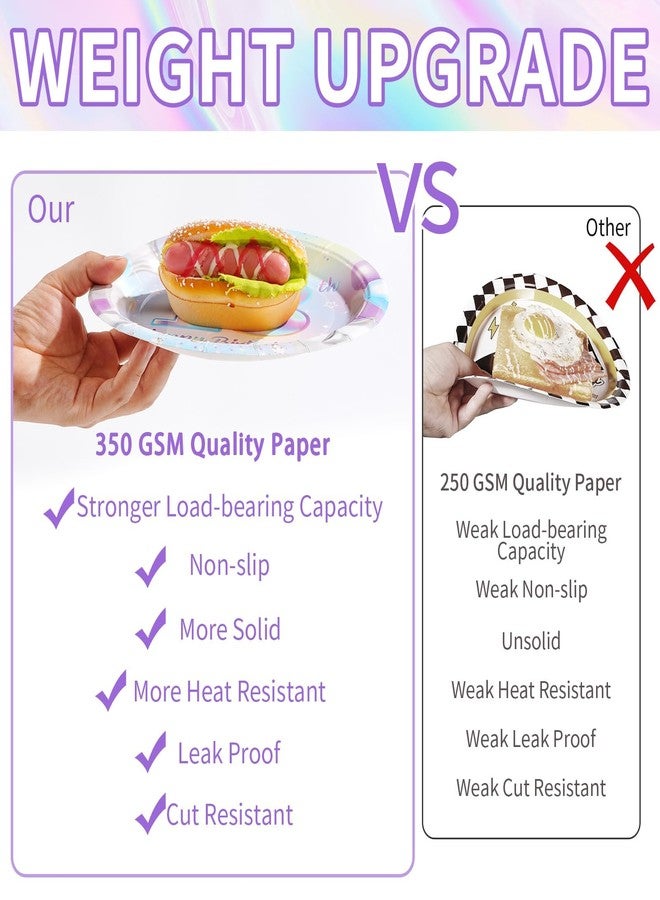 Grencian 96Pcs 13th Birthday Decorations Iridescent 13th Birthday Party Plates Disposable 350GSM Official Teenager 13th Birthday Tableware Set for Teen Girls Happy 13th Birthday Party, Serves 24 - Image 4