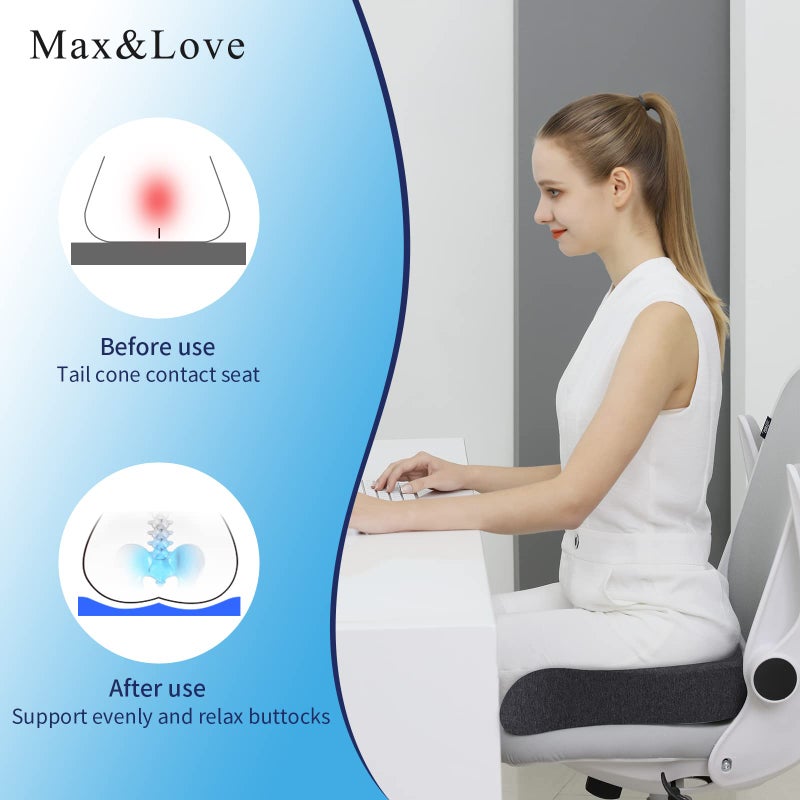 Max&Love Memory Foam Seat Chair Cushion for Relieves Back Sciatica Pain Tailbone Pain Coccyx Degenerating Disc Orthopedic Osteoarthritis Prostate Cushion Low Back Pain Cushion Hip Shaping (Dark Gray) - Image 2