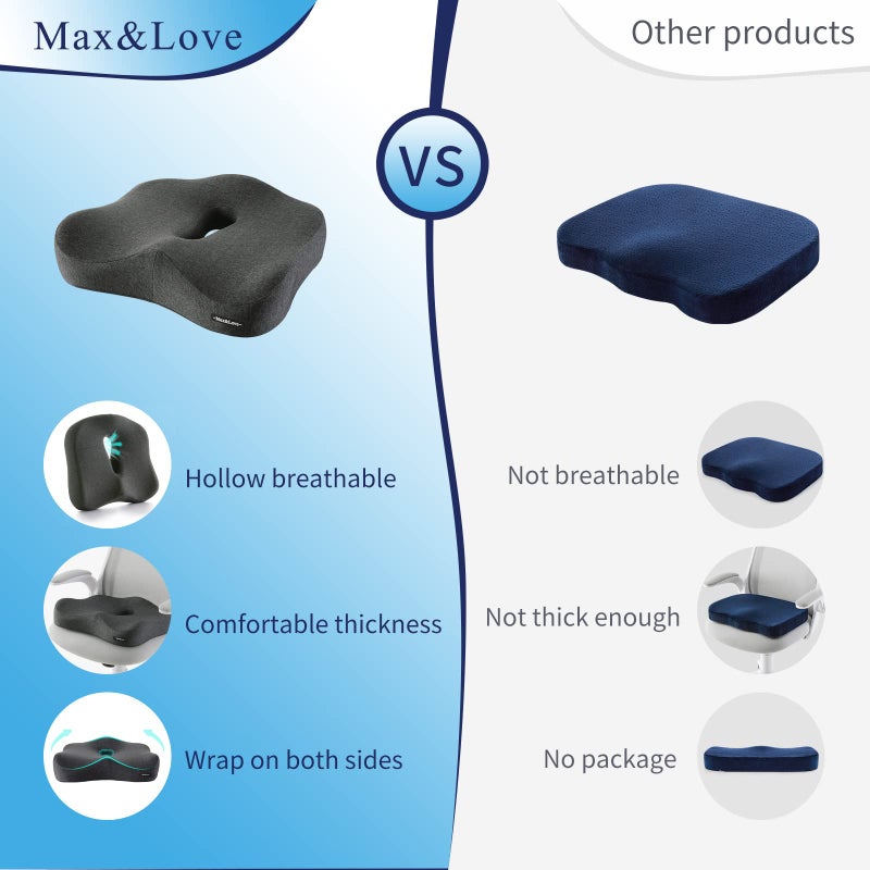 Max&Love Memory Foam Seat Chair Cushion for Relieves Back Sciatica Pain Tailbone Pain Coccyx Degenerating Disc Orthopedic Osteoarthritis Prostate Cushion Low Back Pain Cushion Hip Shaping (Dark Gray) - Image 5