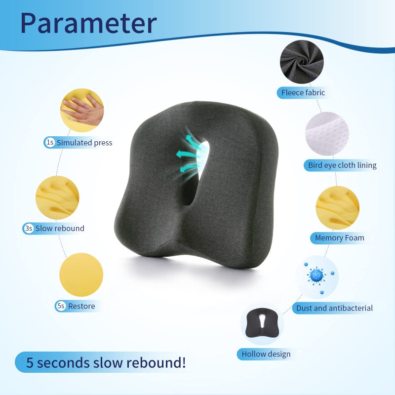 Max&Love Memory Foam Seat Chair Cushion for Relieves Back Sciatica Pain Tailbone Pain Coccyx Degenerating Disc Orthopedic Osteoarthritis Prostate Cushion Low Back Pain Cushion Hip Shaping (Dark Gray) - Image 3