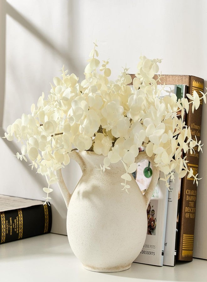 LUKA Antique Ceramic Vase with 2 Handle,6.7 inches Rustic Vase Minimalist Decor, Decorative Vases for Home Decor, Table, Living Room, Shelf, Christmas Decoration(Small,White) - Image 1