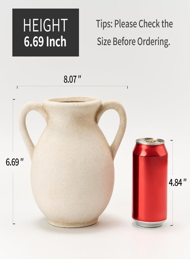 LUKA Antique Ceramic Vase with 2 Handle,6.7 inches Rustic Vase Minimalist Decor, Decorative Vases for Home Decor, Table, Living Room, Shelf, Christmas Decoration(Small,White) - Image 2