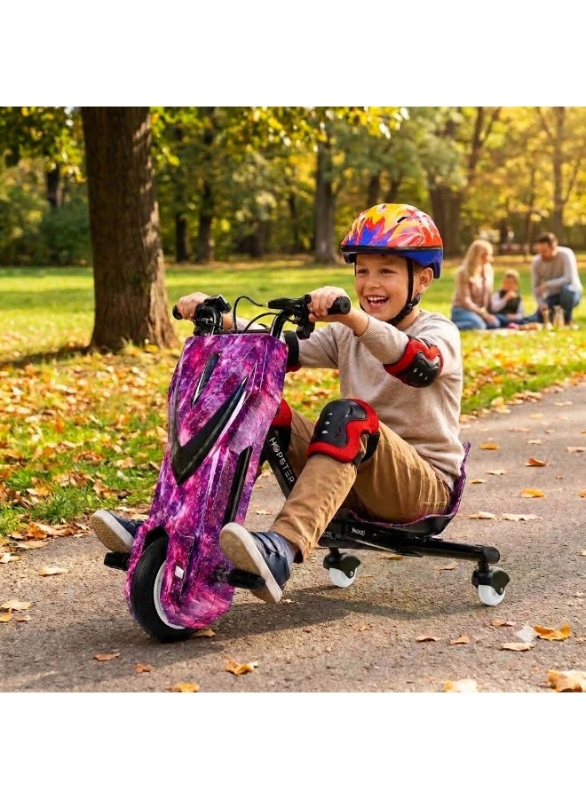 Hopster Kid's Advanced Electric Drift Scooter for Kids with 250W High-Power Motor, Large 8 inch wheels, Comfortable Racing Seat, Rear Drift Wheel System, Long-Lasting Rechargeable Battery Purple finish - Image 3