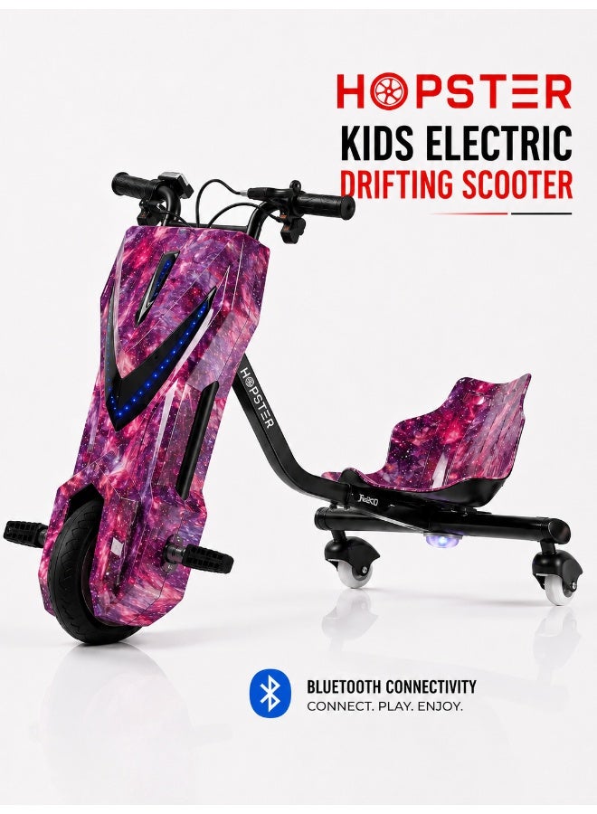 Hopster Kid's Advanced Electric Drift Scooter for Kids with 250W High-Power Motor, Large 8 inch wheels, Comfortable Racing Seat, Rear Drift Wheel System, Long-Lasting Rechargeable Battery Purple finish - Image 4