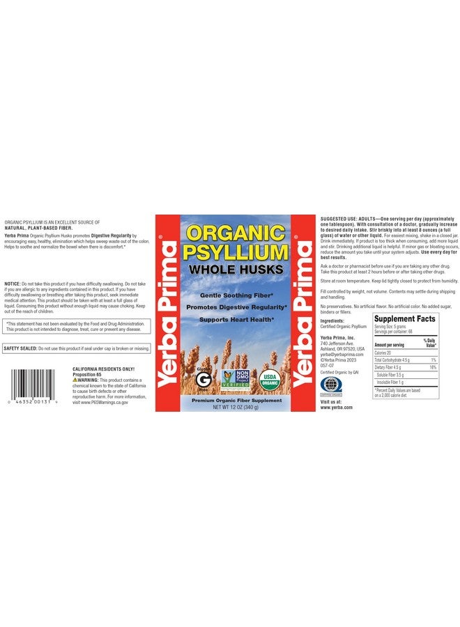 Yerba Prima Organic Psyllium Whole Husks 12 oz - Natural Dietary Fiber Supplement, Non GMO, Gluten Free, Keto and Vegan Friendly for Regularity Support, Unflavored - Image 5