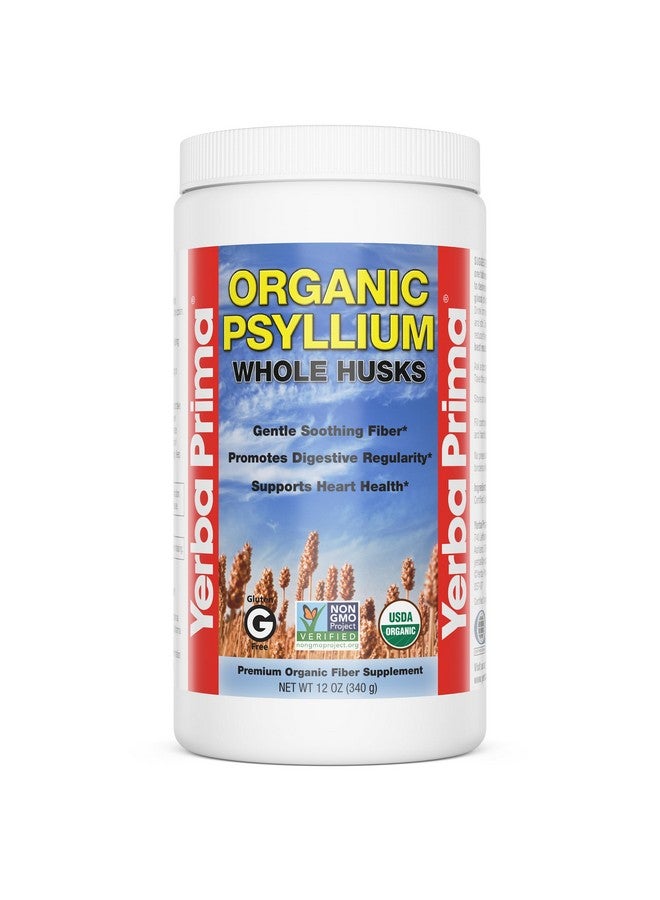 Yerba Prima Organic Psyllium Whole Husks 12 oz - Natural Dietary Fiber Supplement, Non GMO, Gluten Free, Keto and Vegan Friendly for Regularity Support, Unflavored - Image 1
