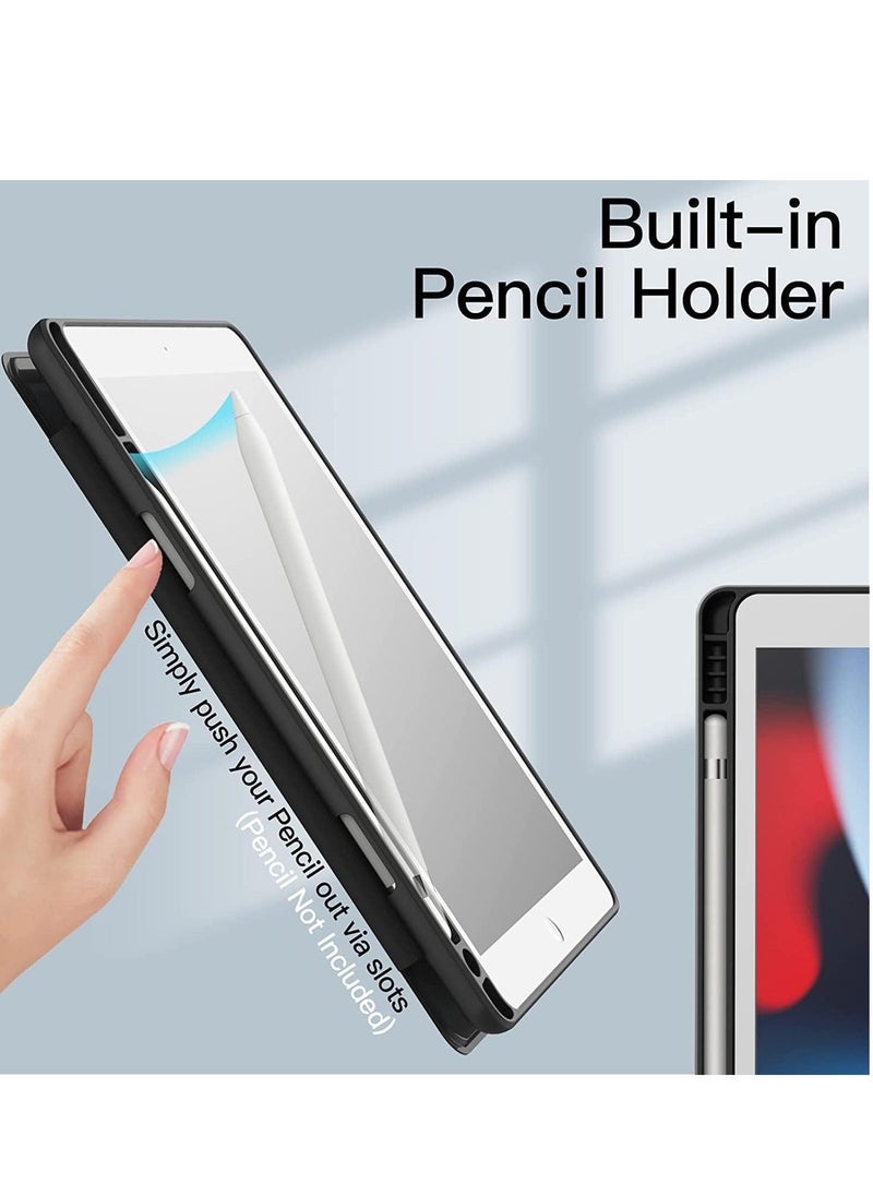 JAJEEK Protective Case for iPad 10.2 inch (9th/8th/7th Gen, 2021/2020/2019) – Slim Tablet Cover with Pencil Holder, Clear Back Shell, Shockproof Design (Black) - Image 3
