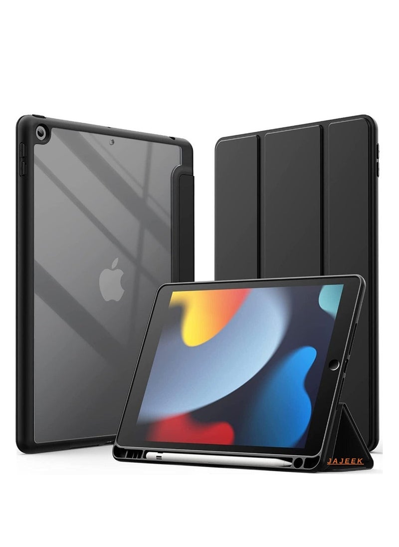 JAJEEK Protective Case for iPad 10.2 inch (9th/8th/7th Gen, 2021/2020/2019) – Slim Tablet Cover with Pencil Holder, Clear Back Shell, Shockproof Design (Black) - Image 1