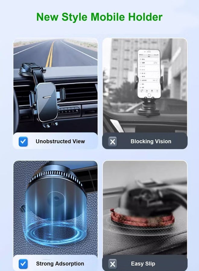 dida-cosmos Car Mobile Holder Ultra-Stable with Strong Suction Cup for Dashboard Windshield Air Vent Compatible with 4.5-7.2 Inch Smartphones iPhone 16 15 Galaxy S24 S23 Xiaomi Black for Daily Use Driving - Image 4