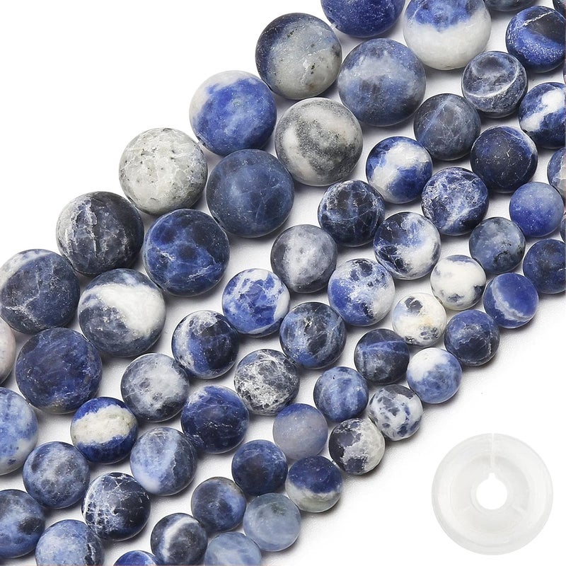 AUREHEN Natural Matte Blue Sodalite Beads, 6MM Round Frosted Unpolished Loose Gemstone Beads for Bracelet Necklace Jewelry Making, Energy Stone Healing Power with Stretch Beading Cord - Image 1
