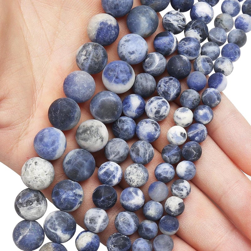 AUREHEN Natural Matte Blue Sodalite Beads, 6MM Round Frosted Unpolished Loose Gemstone Beads for Bracelet Necklace Jewelry Making, Energy Stone Healing Power with Stretch Beading Cord - Image 4