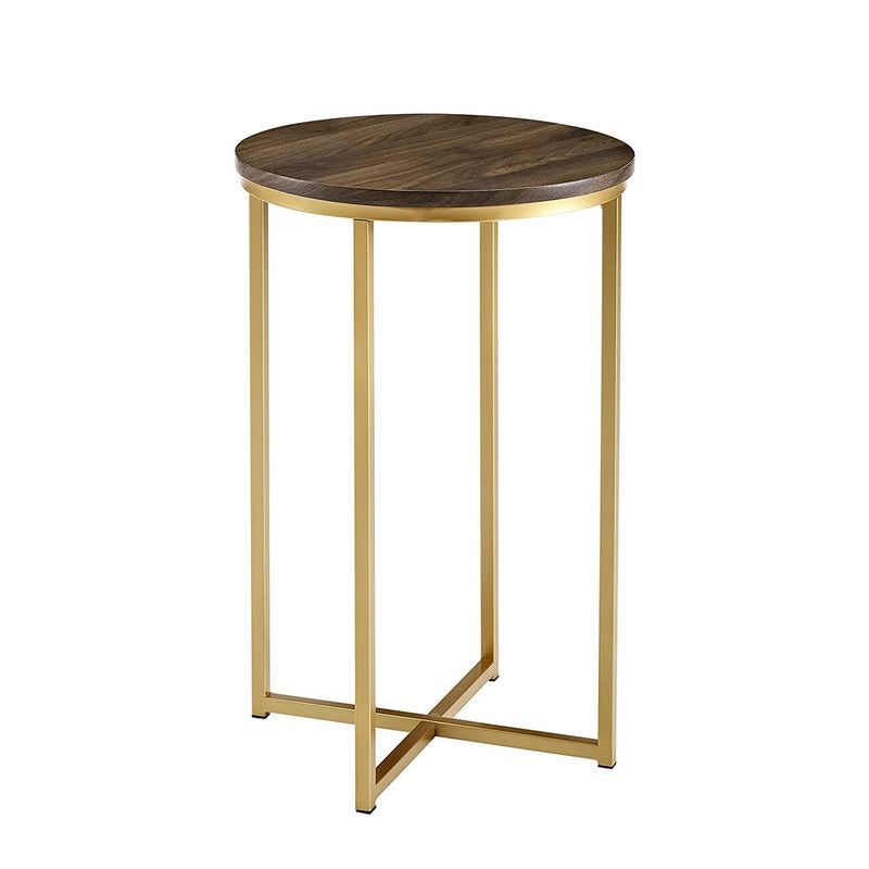 Priti Modern Round Side End Accent Table Living Room WalnutGold - Image 1