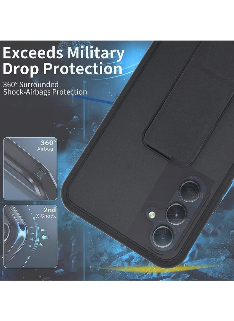 Samsung Galaxy A16 Case with Kickstand and Magnetic Holder, Premium Vertical Strap and Grip with Silicone Holder, multiple viewing positions for Samsung Galaxy A16 (Black)