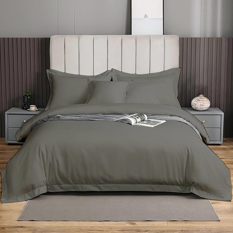 eBeddy Linens 800 TC Ultra Silky Soft Egyptian Cotton Super King Plus 120x120 Size 3Pieces Duvet Cover Hidden Zipper Closer  Corner Ties Durable and Fade Resistant Dark Grey Solid