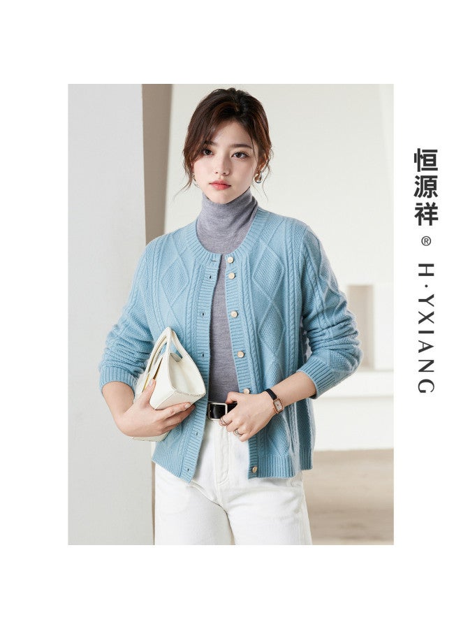 Hengyuanxiang 360G Thick [Pure Cashmere With Chunky Knit] Cashmere Sweater Round Neck Cardigan Autumn Winter Knitted Jacquard Sweater Coat - Image 2