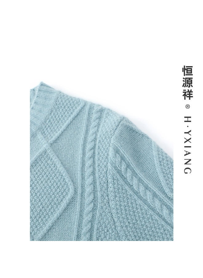 Hengyuanxiang 360G Thick [Pure Cashmere With Chunky Knit] Cashmere Sweater Round Neck Cardigan Autumn Winter Knitted Jacquard Sweater Coat - Image 5