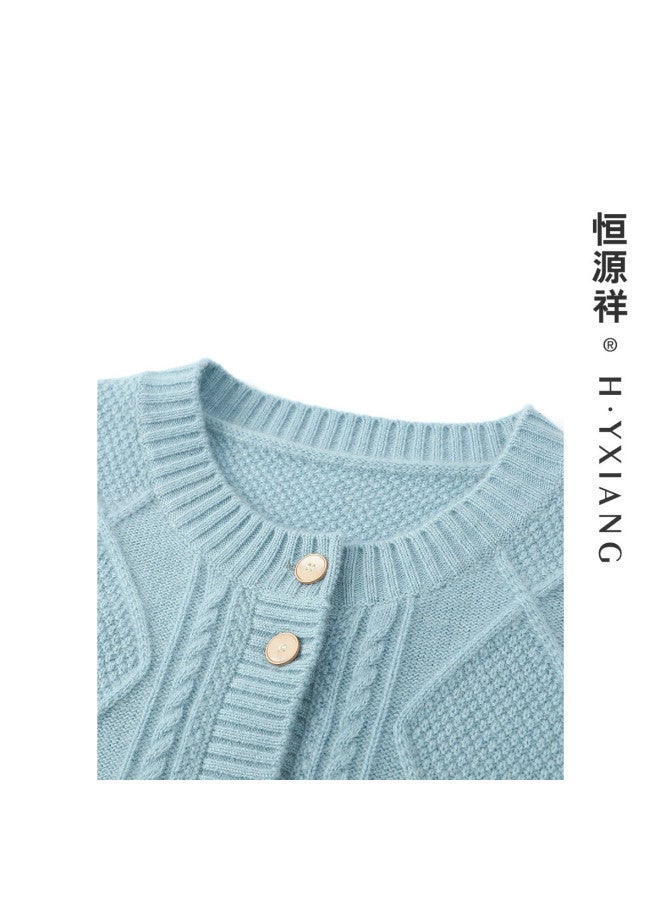 Hengyuanxiang 360G Thick [Pure Cashmere With Chunky Knit] Cashmere Sweater Round Neck Cardigan Autumn Winter Knitted Jacquard Sweater Coat - Image 4