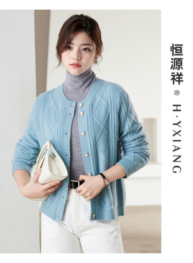 Hengyuanxiang 360G Thick [Pure Cashmere With Chunky Knit] Cashmere Sweater Round Neck Cardigan Autumn Winter Knitted Jacquard Sweater Coat - Image 1