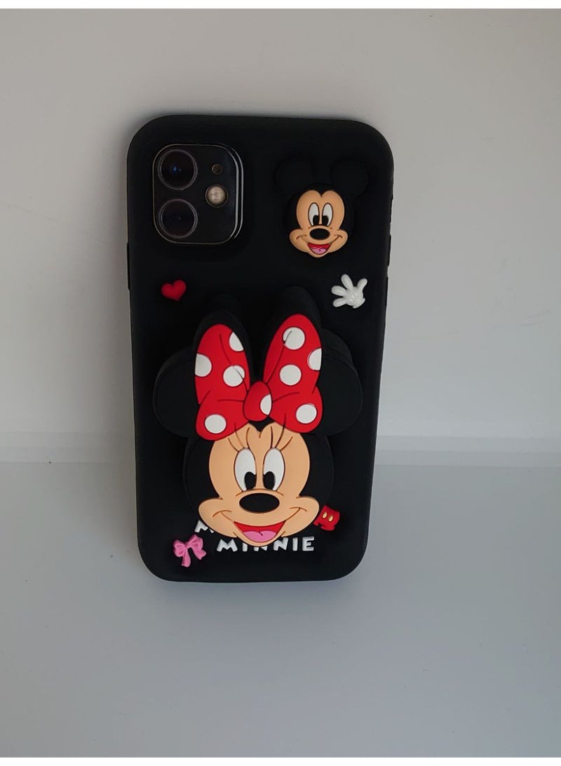 Stylish 3D Cartoon Case Compatible for iPhone 11, All-Round Protection, Anti-Slip, Scratch-Resistant, and Fun Aesthetic Cover (Minie With PoP Socket) - Image 4